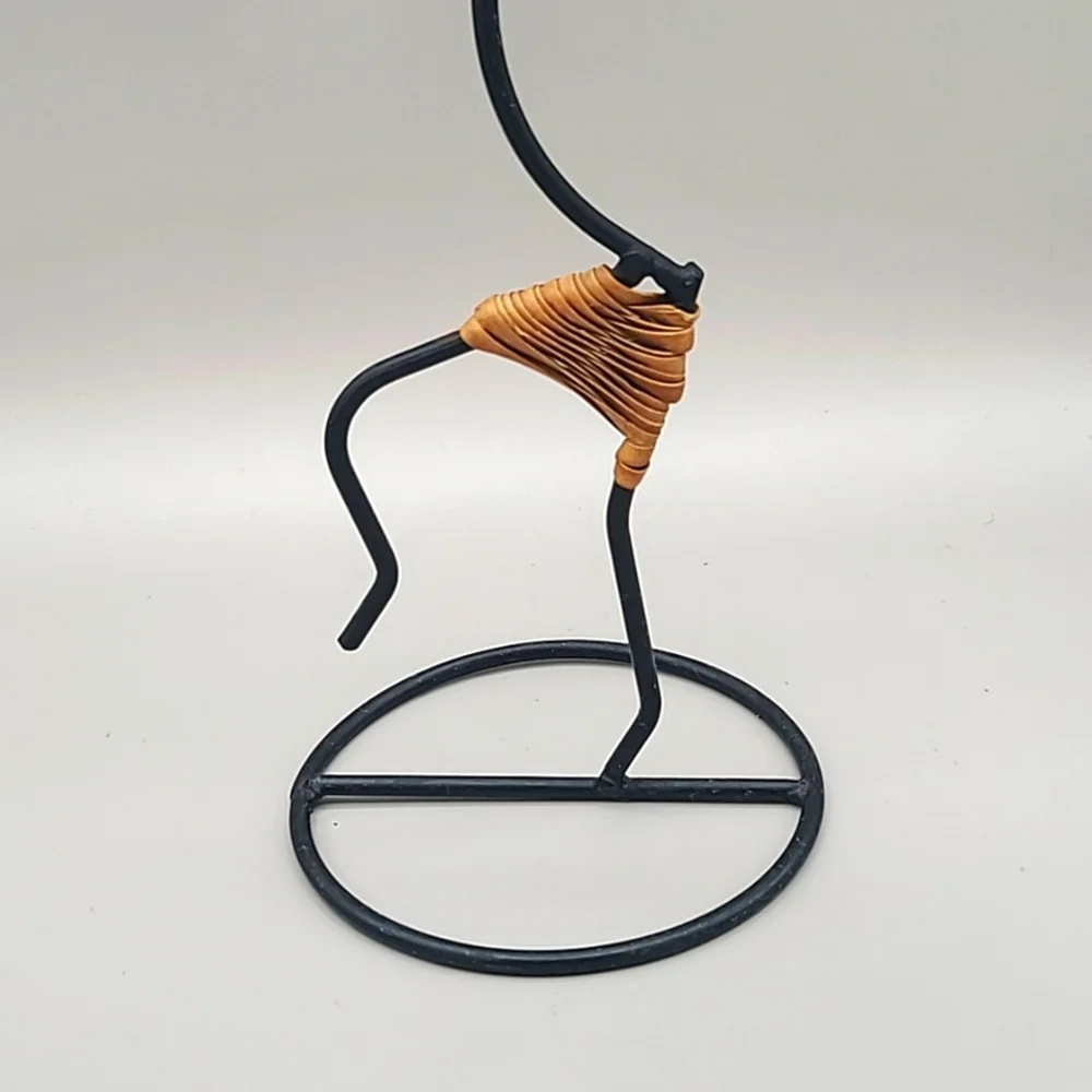 Tribal Black & Wicker Metal Figurine Candleholder